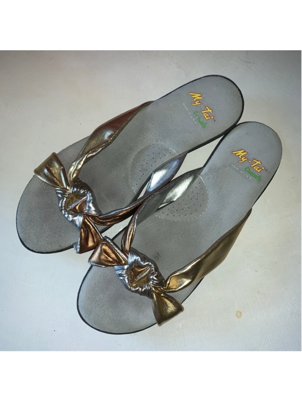 Women's My-Tai Casuals Gold Silver Sandals Size 10